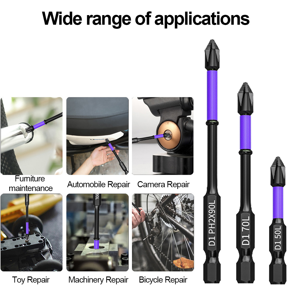 D1 Anti-Slip and Shock-Proof Screwdriver Bit Set High Hardness Strong Magnetic Impact Cross Drill Bit Set 25/50/65/70/90/150mm P