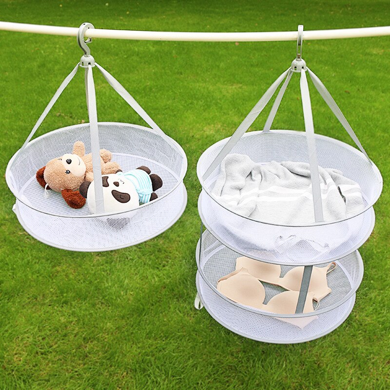Double-Layer Clothes Drying Net Mesh Hanging Flat Clothes Drying Rack Collapsible Toys Dryer For Household drying socks