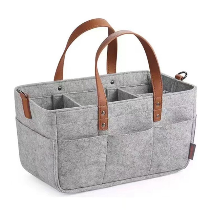 Baby filt förvaring barnkammare korg spädbarn blöja väska med handtag caddy byta blöja barn förvaring bärare stor ficka: Ljusgrå