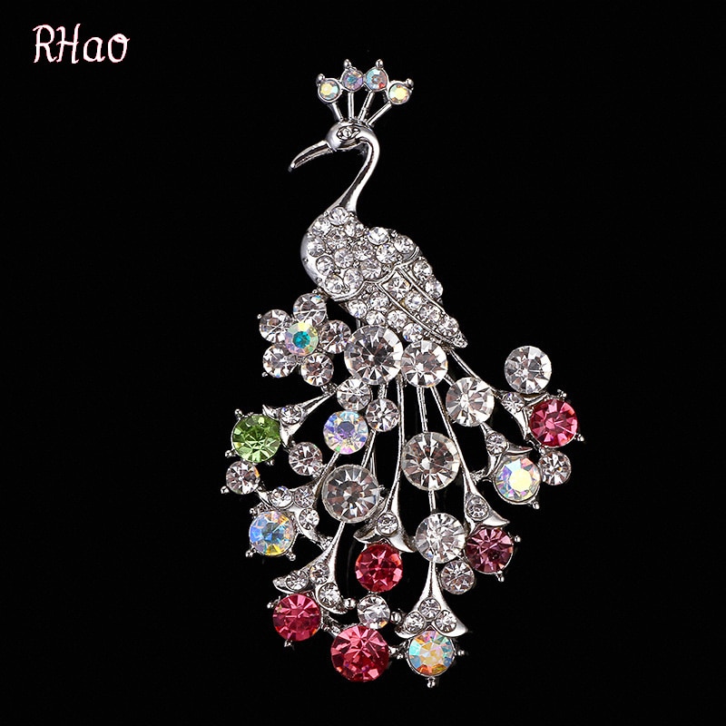 Peacock rhinestone brooches for women rhinestone brooch animal for wedding brooches for lady