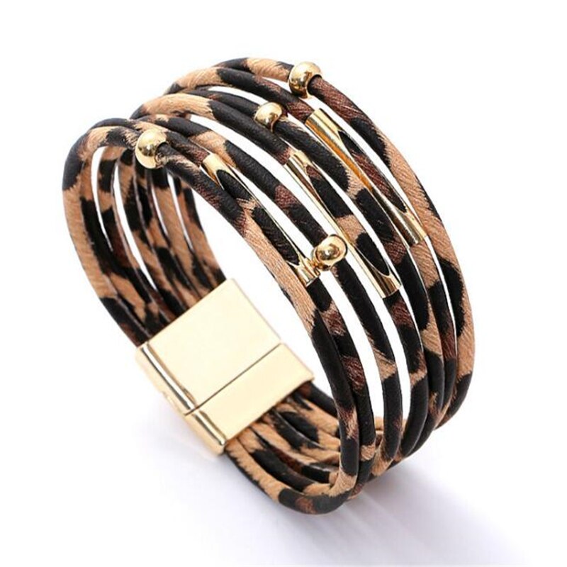 Leopard Leder Armbänder Für Frauen Armbänder & Armreifen Elegante mehrschichtig Breite wickeln Charme Armbinde Schmuck