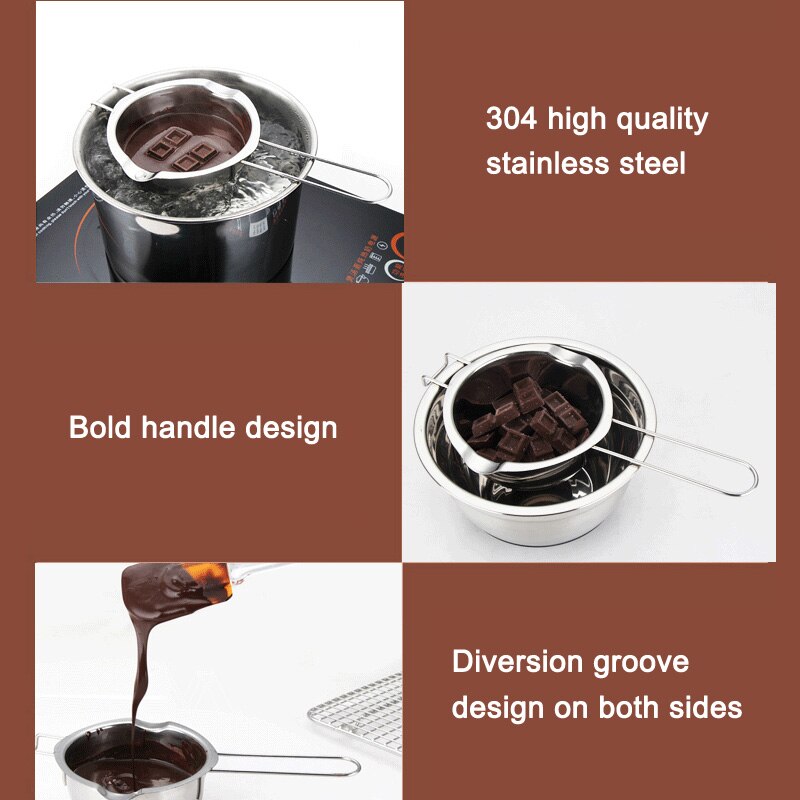 Rustfrit stål smeltedigel bærbar chokoladesmør mælk sukker varmeskål miljøbeskyttelse køkken madlavningsværktøj -35