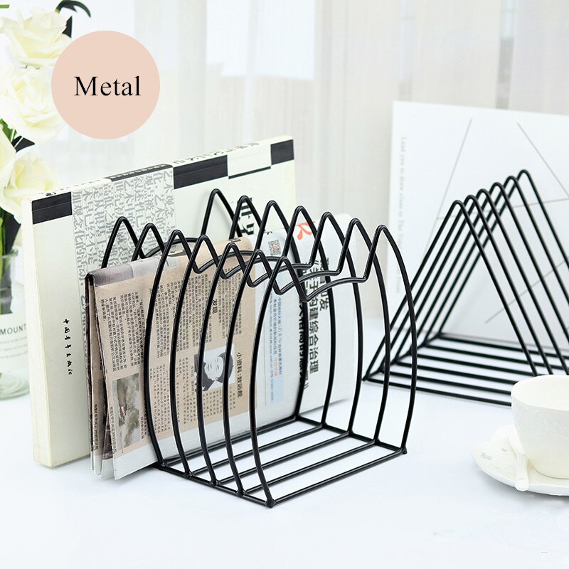 1 Pc Nordic Metal Bookends Shelf Holder Triangle 9 Grid Wrought Iron Desktop Storage Rack Bookshelf File Magazine Rack Organizer