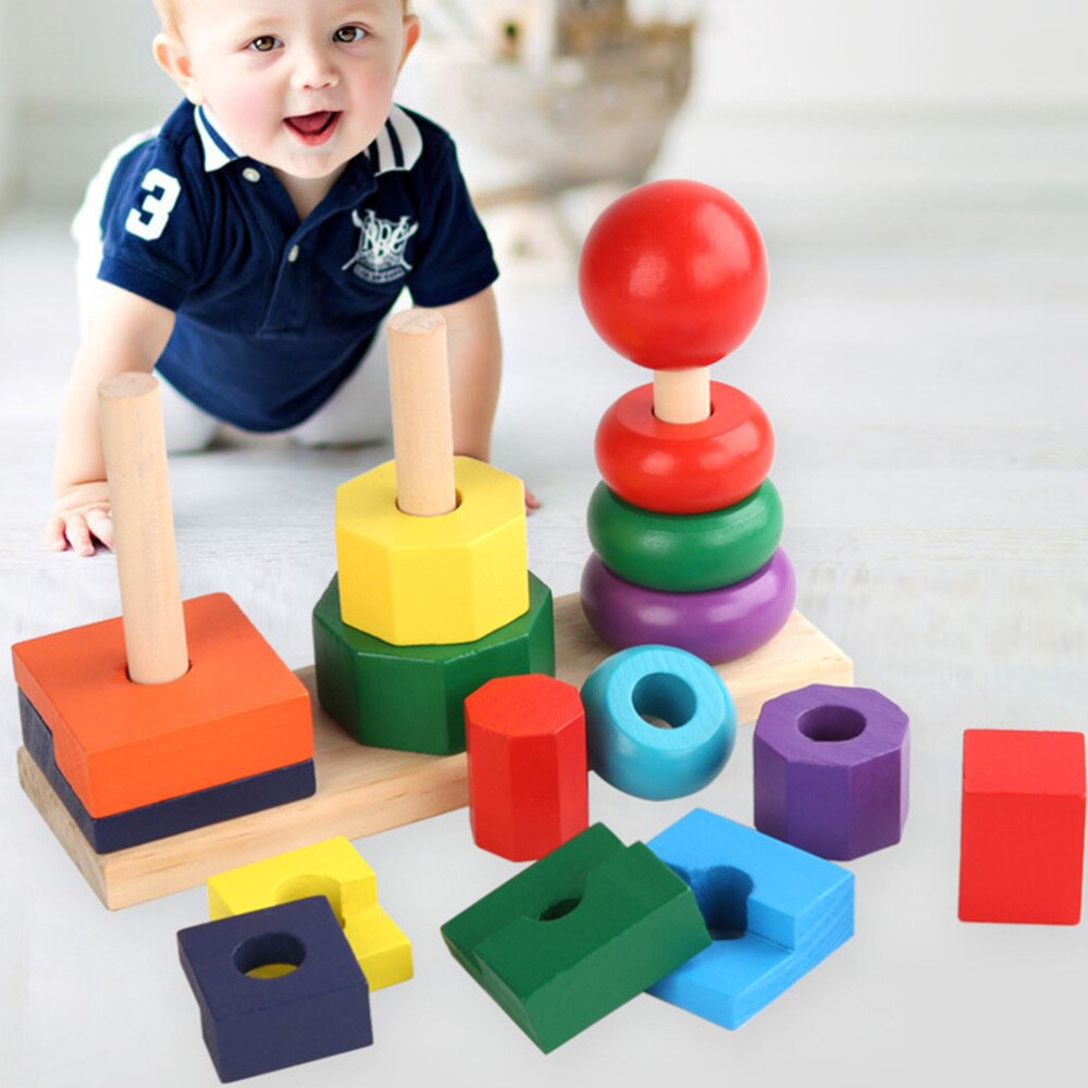 1 Set Colorful Block Column Toy Shape Color Match Toy