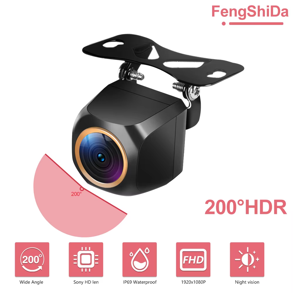 AHD 1920x1080P Car Rear View Camera 200° for Fisheye Golden Lens Full HDR Night Vision Vehicle back car reversing Front Camera: Gold