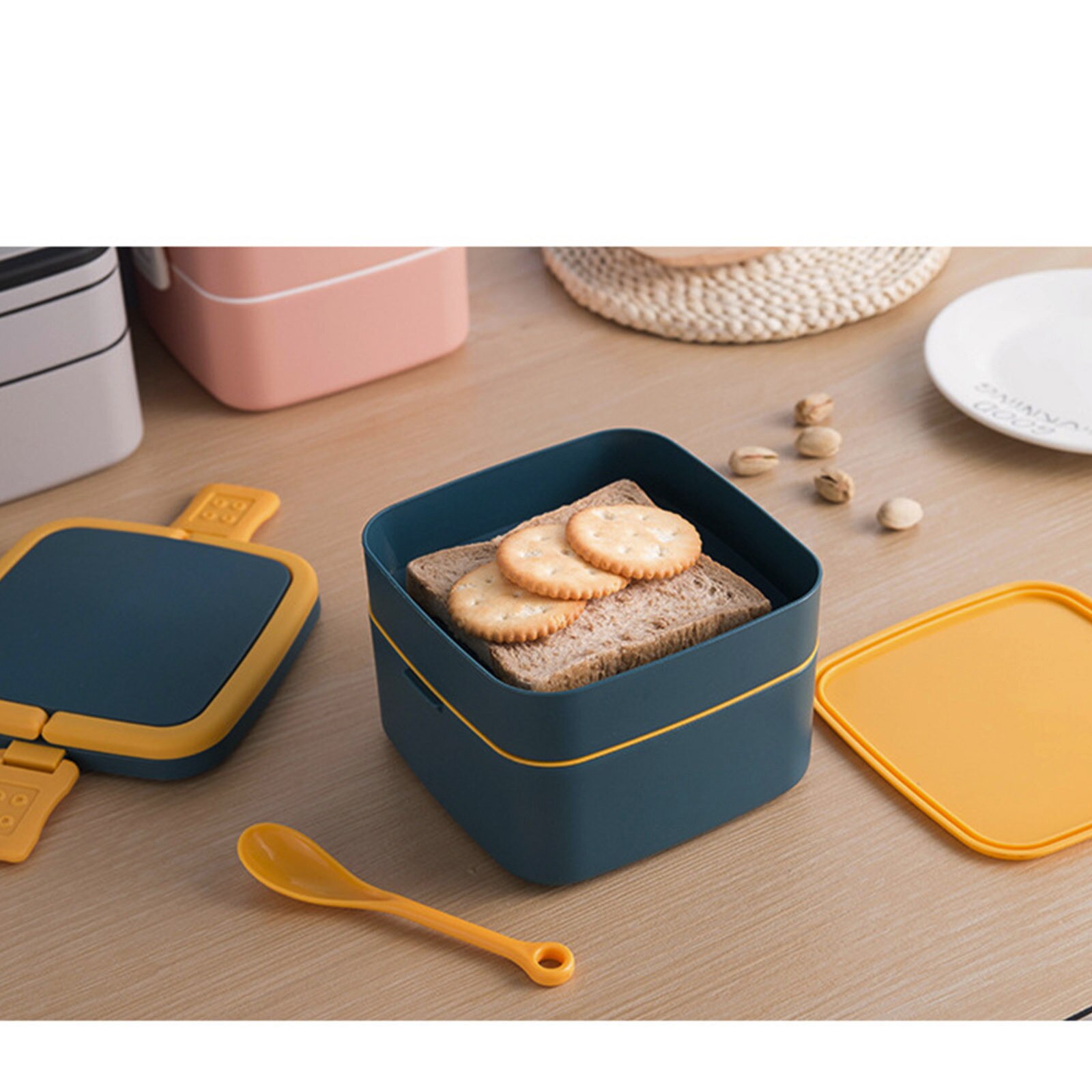 45 # Bento Box Japanse Stijl Voor Kinderen Student Voedsel Container Tarwe Stro Materiaal Lekvrije Vierkante Lunchbox met Compartiment