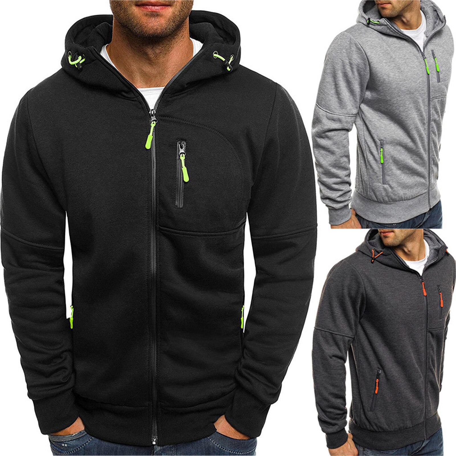 Sweat à capuche à manches longues avec fermeture éclair pour homme, sweat-shirt de rue en Patchwork, veste fine et décontractée pour l'automne et l'hiver, 3XL,