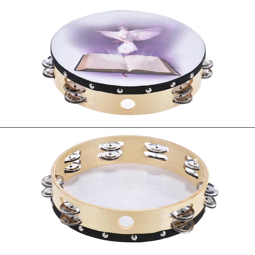 8" Double Row Jingle Tambourine Handbell Clap Drum Percussion Instrument for Church