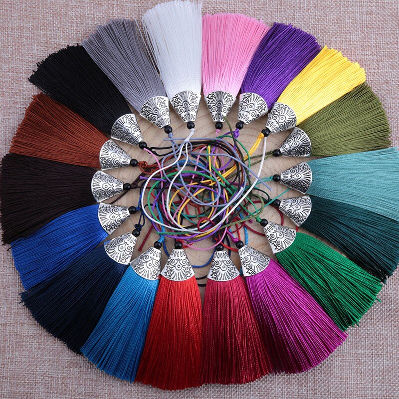 5Stck Gemischte Farbe 8cm Hängenden Seil Seide Quasten Randbereich NäHenne Knall Quaste trimmen Schlüssel Quasten Für Diy Verschönern vorhang Zubehör