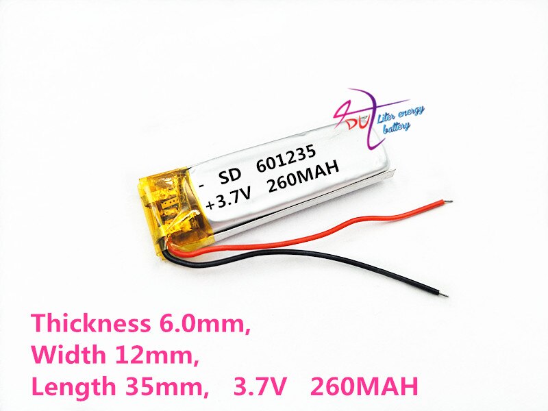 Batería de polímero de litio de 3,7 V, 601235, 061235, 260mAh para Mp3, GPS, PSP, auriculares bluetooth, BC31, v5.0