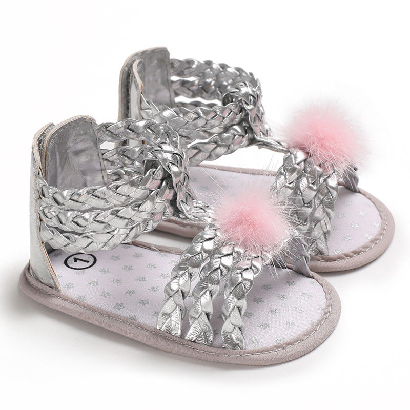 Summer Newborn Baby Sandals Cute Sweet Princess Ball Little Girls Toddler Soft Crib Shoes Sandals Anti-slip Prewalker Clogs: Silver / 0-6 Months