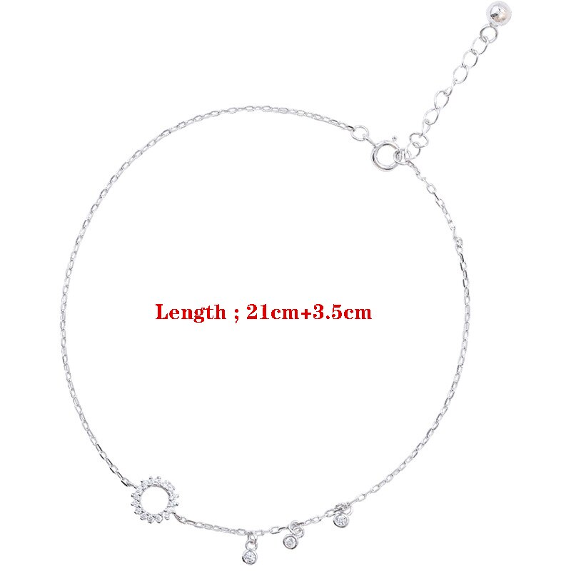Tobillera de Plata de Ley 925 para mujer, pulsera con borla de circonita redonda, tobillera geométrica, joyería de playa de verano