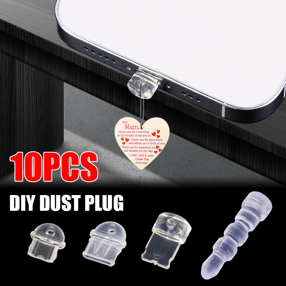 10-1 Uds DIY tapón antipolvo para IPhone tipo C puerto de carga Micro USB tapón antipolvo transparente 3,5mm tapón para conector de auriculares enchufe a prueba de polvo