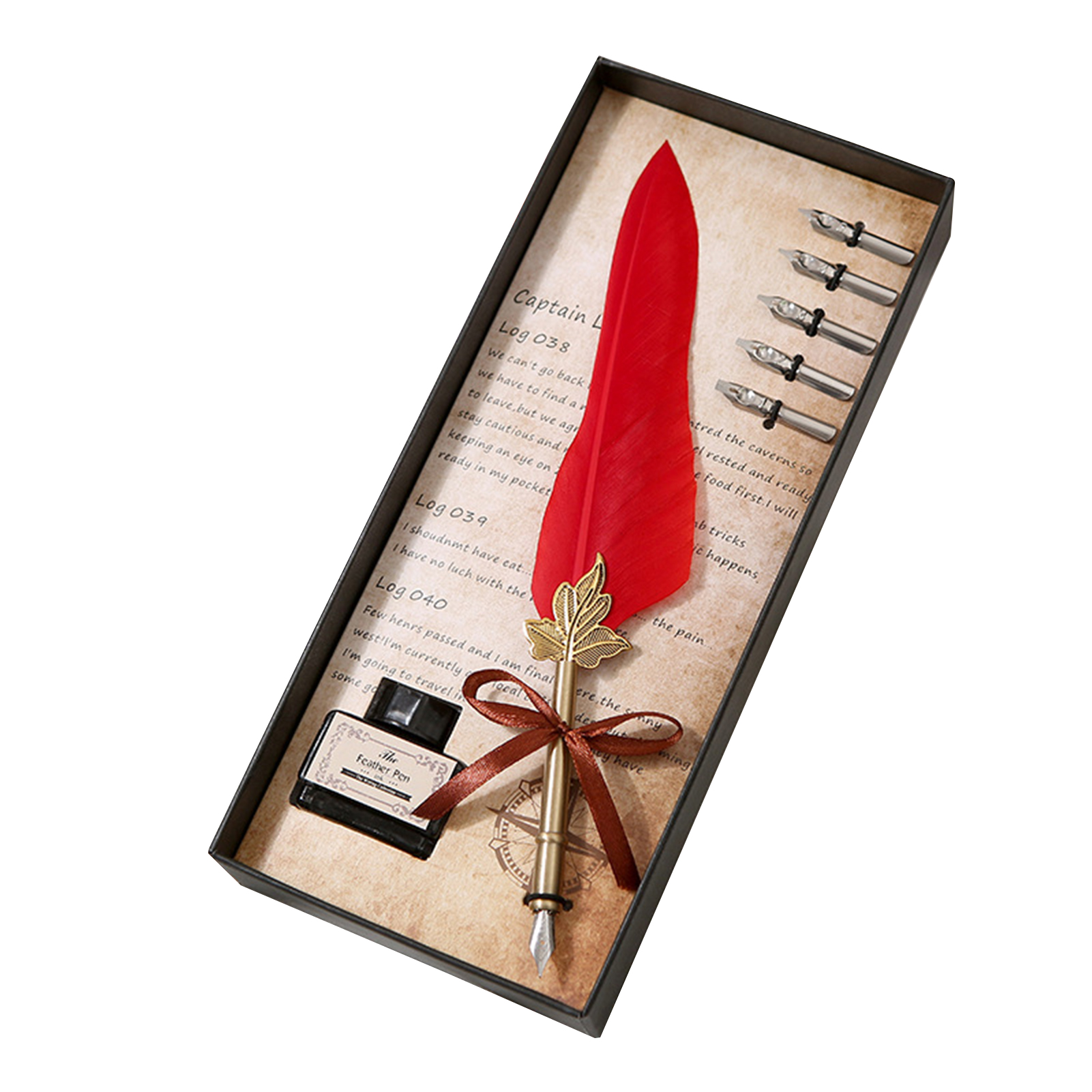 Quill Pen En Inkt Set Veer Fontein Kroontjespen Met Vervanging Penpunten Kalligrafie Schrijven Vintage Handtekening Pen: Color 4