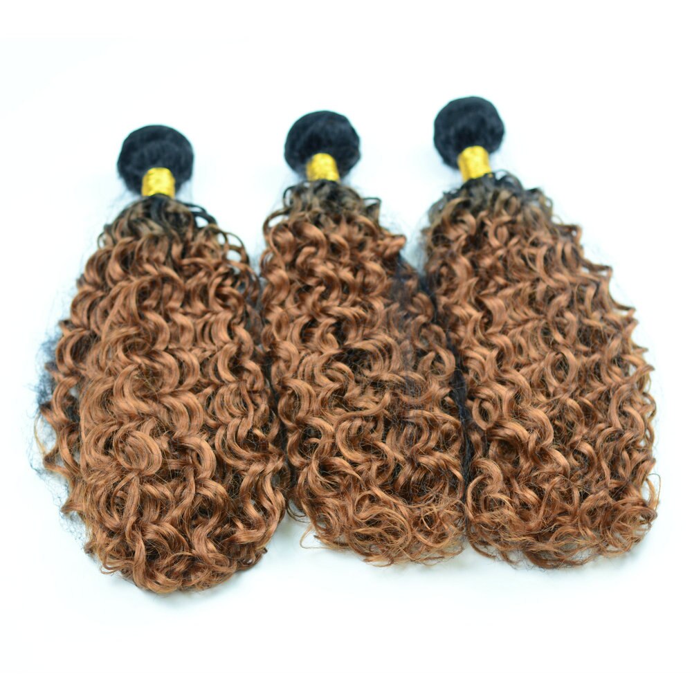 Adorable tissage synthétique ondulé T1b30 en Fiber résistante à la chaleur, mèches de cheveux bouclés Jerry, couleur brun foncé ombré, 100g