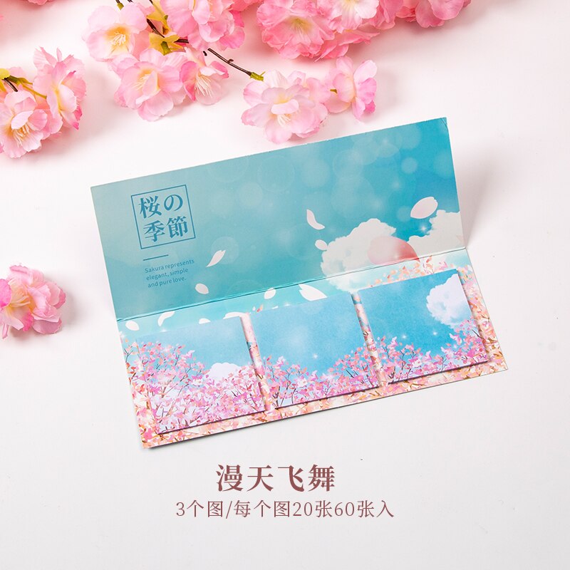 COO NOTE 60 Pages Romantic cherry blossom notes Sticky Memo Pad School Stationery Supplies: H
