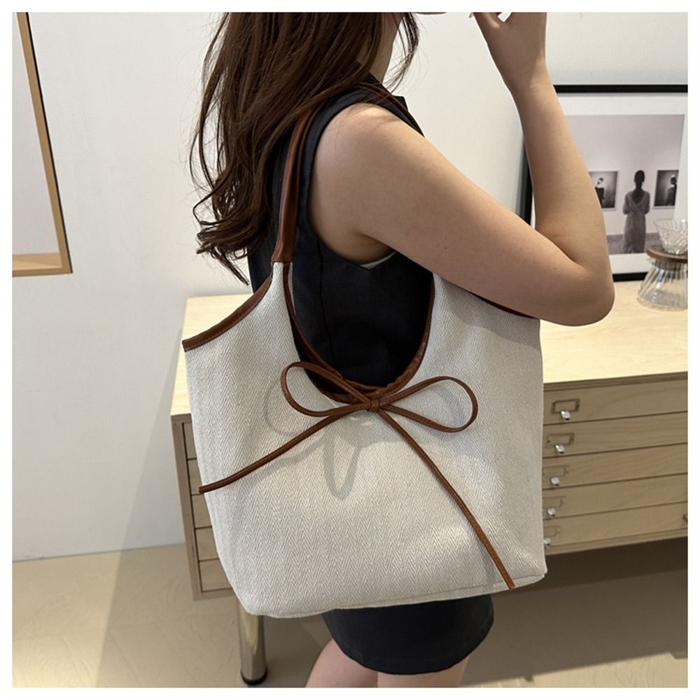 Eenvoudige Grote Capaciteit Schoudertassen Effen Kleur Draagbare Grote Handtassen Canvas Tas Voor Buiten Reizen