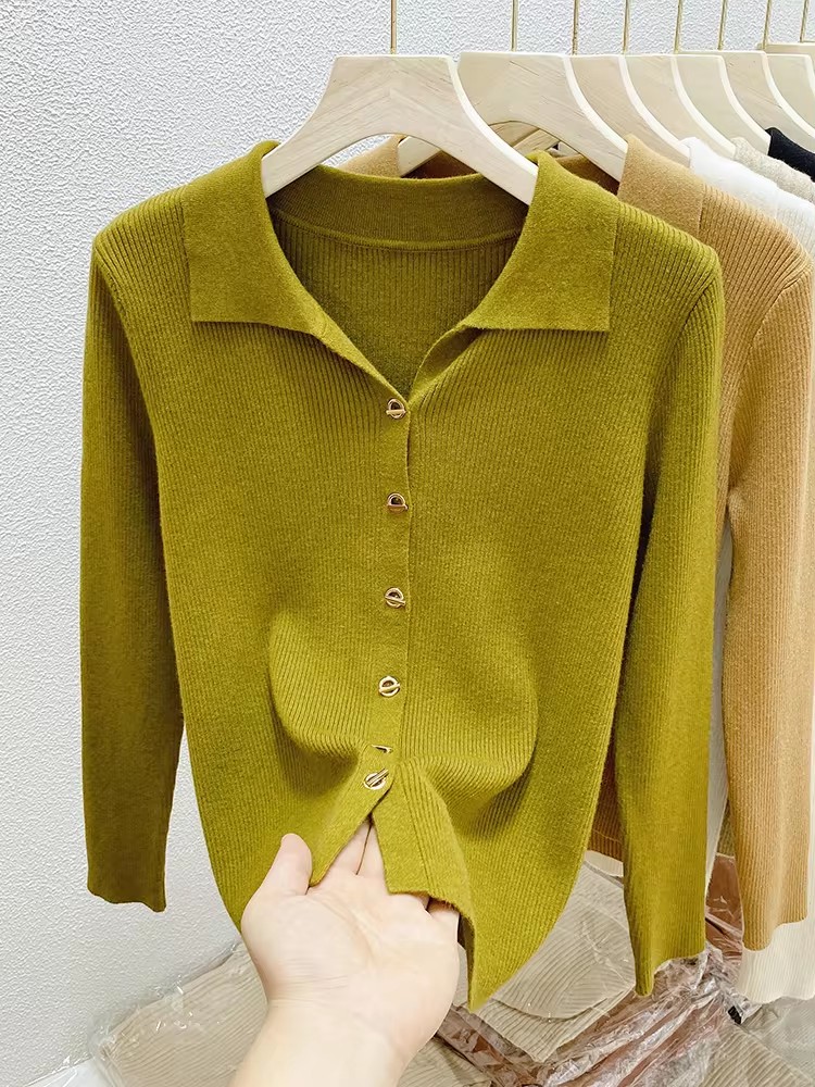 AOSSVIAO cárdigans de mujer Otoño Invierno 2025 suéter de punto de un solo pecho de primavera prendas de punto cortas cárdigan sólido Jumpers: Verde militar