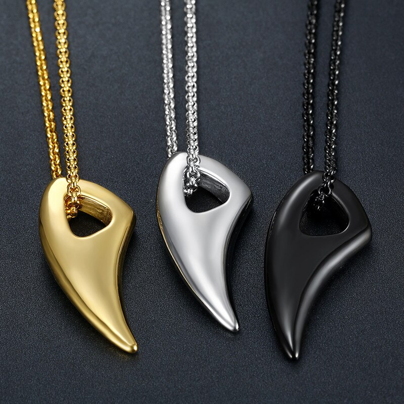 Stainless Steel His&Her Wolf Tooth Pendant Necklace for Men Women Jewelry Couples Necklaces Adjustable Leather Rope