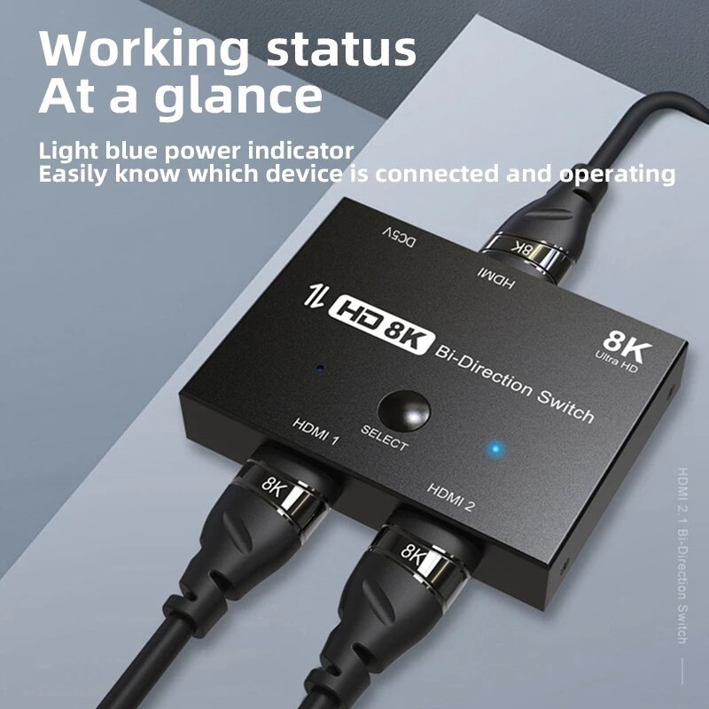 8K 2.1 8K 60Hz 4K 120Hz HDMI Bidirectional Bi Direction Switch Adapter 2 To 1 HDMI Splitter HDMI Switch Bi-Direction 1 In 2 Out