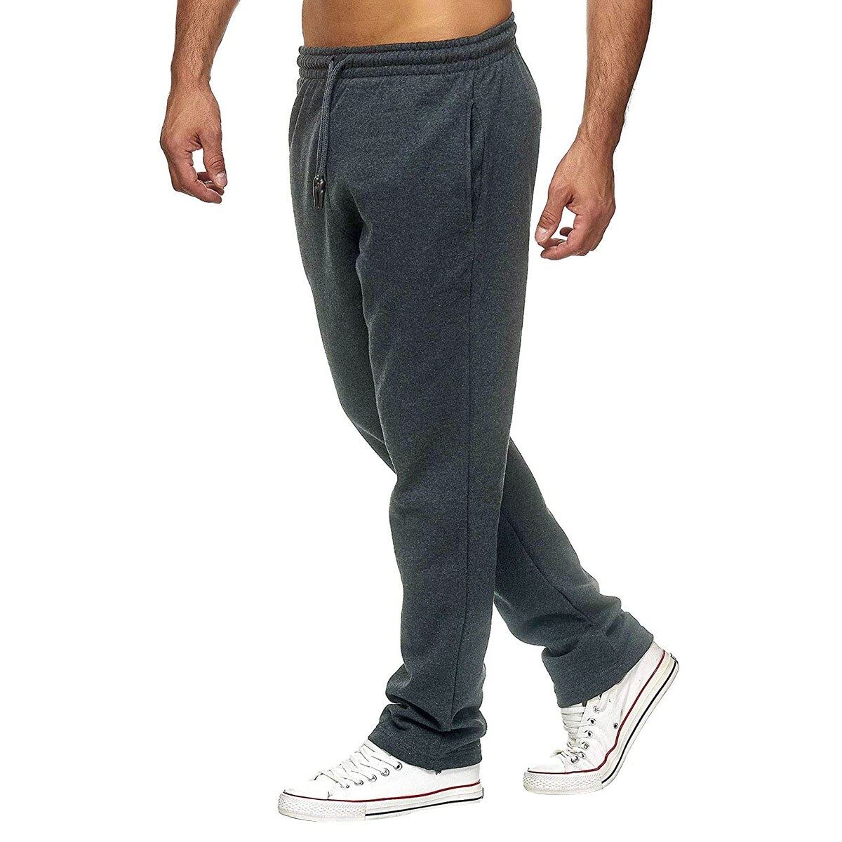 Men Sports Sweatpants Autumn Winter Warm Fleece Leggings Drawstring Pants for Running Futness Gym Casual Men Clothing trousers: L / DARK GREY
