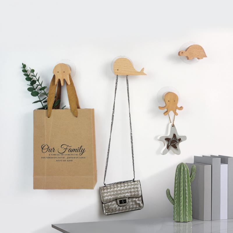 Nordic Style Wood Animal Hook Natural Oak Cute Cartoon Home Decor Door Wall Hook Key Holder Multi Function Modern Storage Hanger