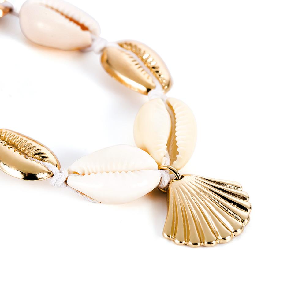 Bohemian Shell Enkelbanden Voor Vrouwen Handgemaakte Lederen Geweven Natuurlijke Shell Voet Sieraden Zomer Strand Barefoot Armband Enkel Op Been