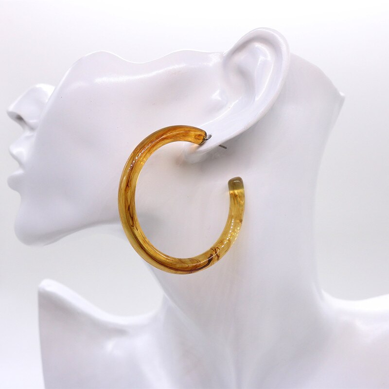 UJBOX Classic Korean Acrylic Hoop Earrings Women Pink Brown Green Clear Geometric Half Circle Earrings Jewelry