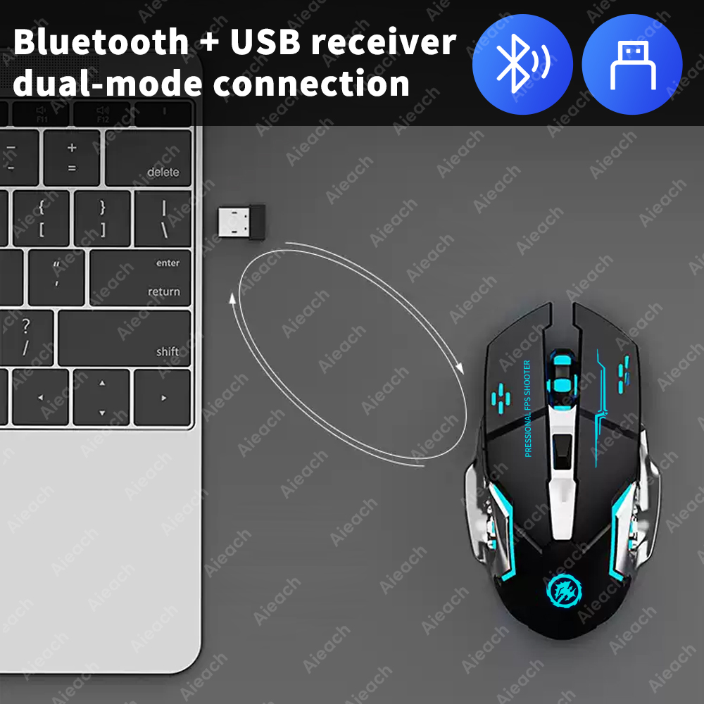 MDNG Ergonomic Gaming Mouse, 2.4G & Bluetooth 2000DPI Adjustable, Electroplating Backlit for iPad Pro/PC/Tablet (500mAh)