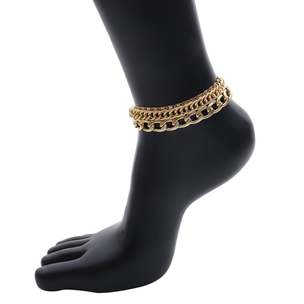 IngeSight.Z Multi Layered Punk Miami Curb Cuban Anklets Bracelets Gold Color Thick Chunky Barefoot Sandals On Foot Ankle Jewelry