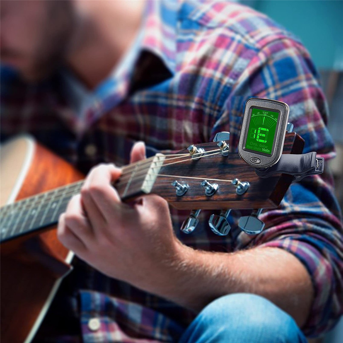 Guitarstemmer til alle instrumenter, elektronisk klips-på-stemmer til guitar, bas, ukulele, violin, mandolin, banjo