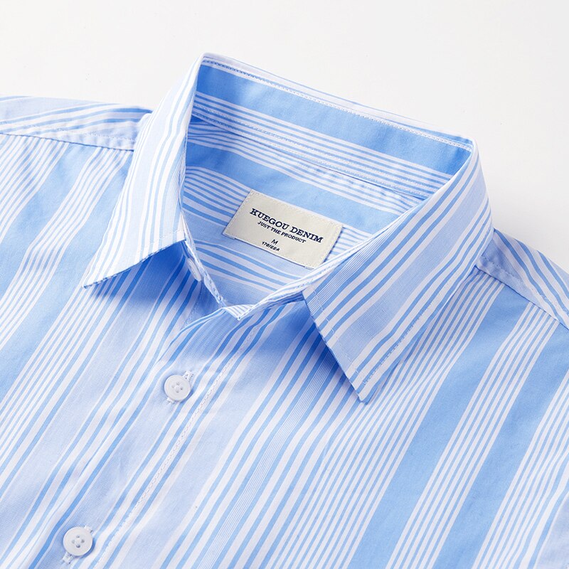 KUEGOU-camisas de algodón 100% para hombre, ropa a rayas de , Top de manga larga de , talla grande, BC-20514