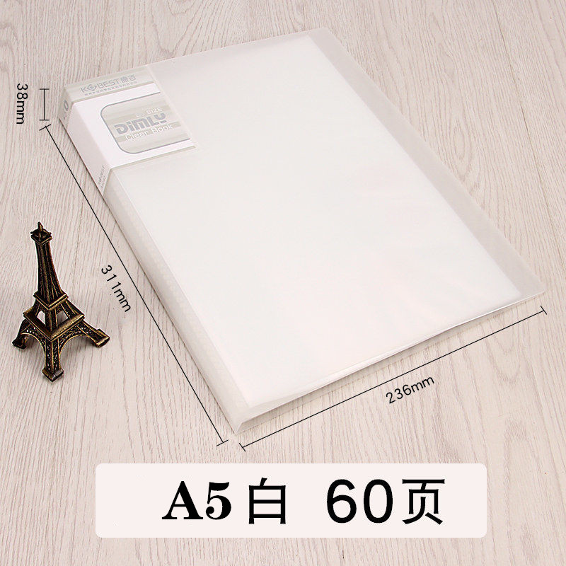 A5 Display Book 40/60 Pages Transparent Insert Folder Document Storage Bag for Bank Campus File Office Workplace Family: 60 pages White