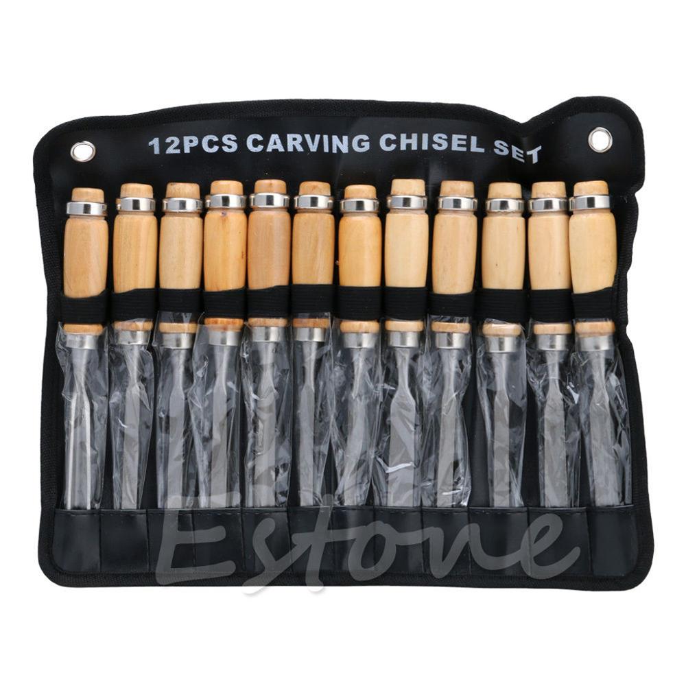 12PCS Wood Carving Hand Chisel Set Woodworking Lathe Gouges Tools