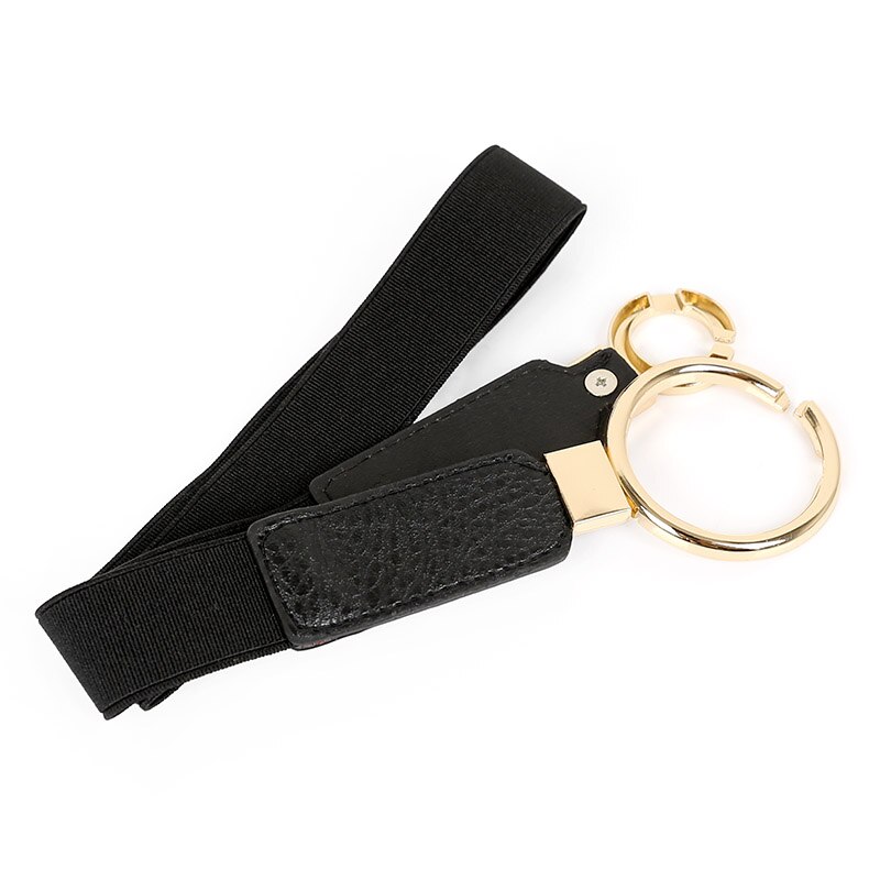 Fajas con hebilla de doble círculo dorado para mujer, cinturón elástico fino para vestido, cinturones de cuero de imitación para mujer, de
