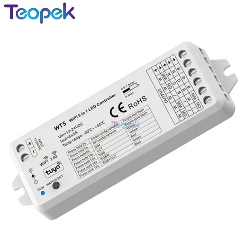 Skydance WT5 5 in 1 LED WIFI Controller Tuya APP cloud Voice control For Dim RGB CCT RGBW LED Strip DC12-24V