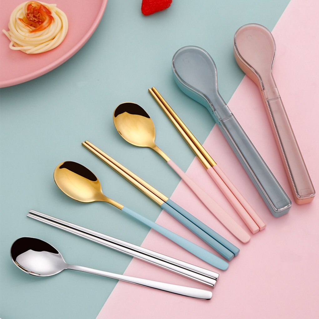 Cutlery Set Flatware Utensils Set 304 Stainless Steel Spoon and Chopsticks Sets for Camp, Picnic Family Gatherings Home Kitchen