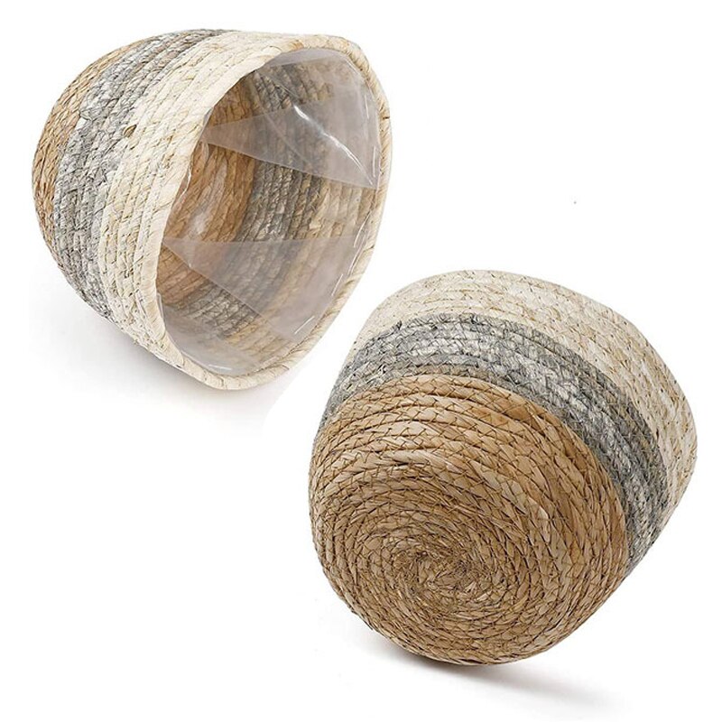 Rieten Mand Nordic Home Decor Hand Geweven Plant Bloempot Rotan Zeegras Bureau Opslag Mand Organizer Woonkamer Accessoire