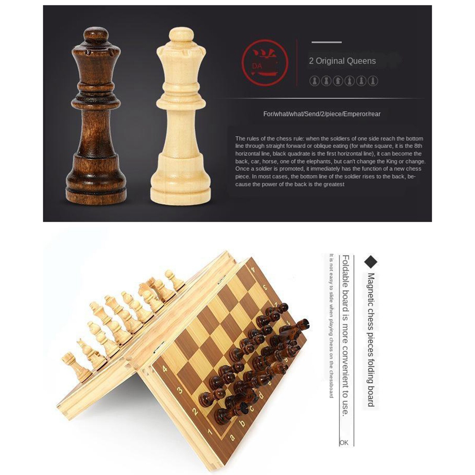 Wooden Chess Set Classic Board Game Folding Chess Board Game Set Toy Adult Kids Family Game Toys 34 Wooden Chess