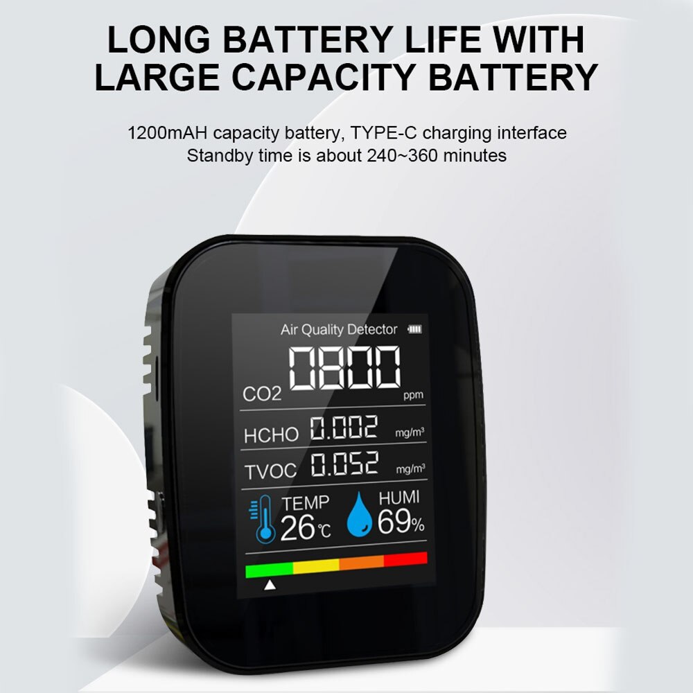 Medidor de CO2 multifuncional 5 en 1 / 3 en 1, medidor Digital de temperatura y humedad, Monitor de del aire, Detector de dióxido de carbono TVOC HCHO