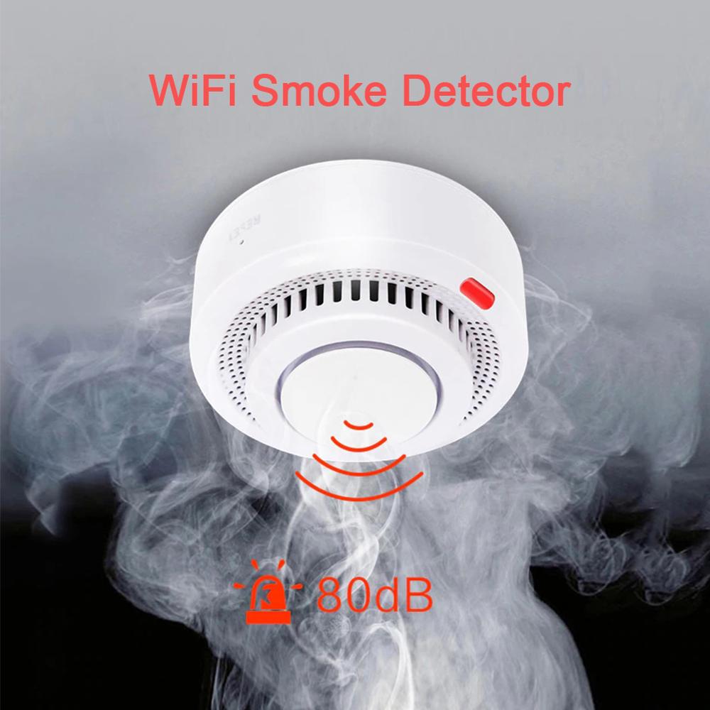 Smart Home WiFi Smoke Detector Fire Protection Alarm APP Control Smoke Sensor Wireless Smoke Alarm 80dB Security Detector System