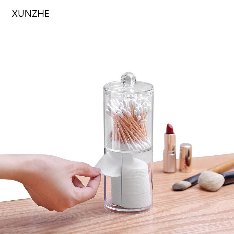 Xunzhe makeup arrangørbokse dobbeltlag klar akryl opbevaringsboksholder rundt beholder bomuldsknopper makeup arrangør