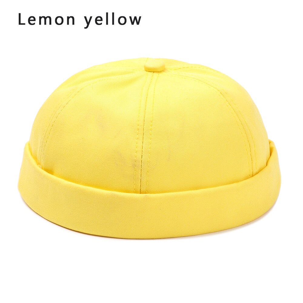 Sombrero Brimless para hombres y mujeres, capó ajustado de algodón, gorra de Skullcap roja pequeña juvenil, gorra sin visera negra para verano, boina de reloj marinero Docker: lemon yellow