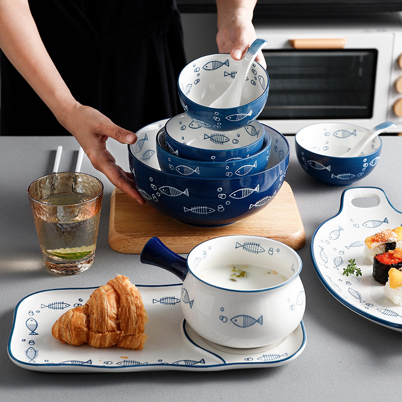 Japansk stil keramik mattallrik skål mat porslin nudlar biff soppskål barn frukost dekorativ servis tallrik