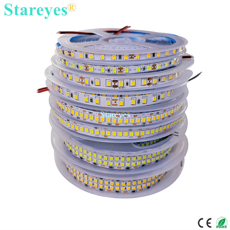 Led-strimmel smd 2835 5m 120 240 480 led/ m dc12v dc24v ip20 no vandtæt fleksibelt båndbånd varmt hvidt led-lys natdekoration