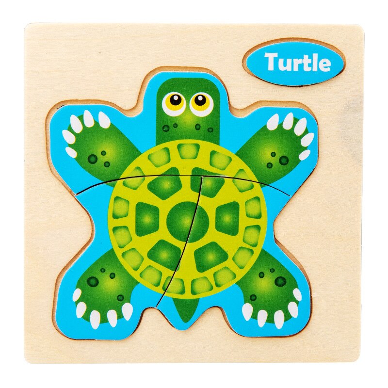 Cartoon Wooden Puzzle Children Animal/ Vehicle Jigsaw Toys 2-6 Year Baby Early Educational for Kids Game Fun Play: Turtle