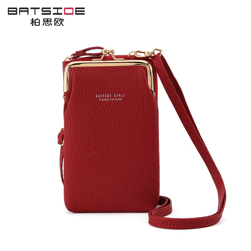 Batsioe-Bolso de teléfono para mujer, Cartera de estilo coreano de gran capacidad, longitud media, informal, con cremallera, bandolera Vertical, novedad de: Rojo