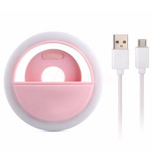 Selfie lumière annulaire USB Charge Selfie Portable Flash Led appareil photo téléphone photographie anneau lumière amélioration de la photographie pour iPhone: Rose