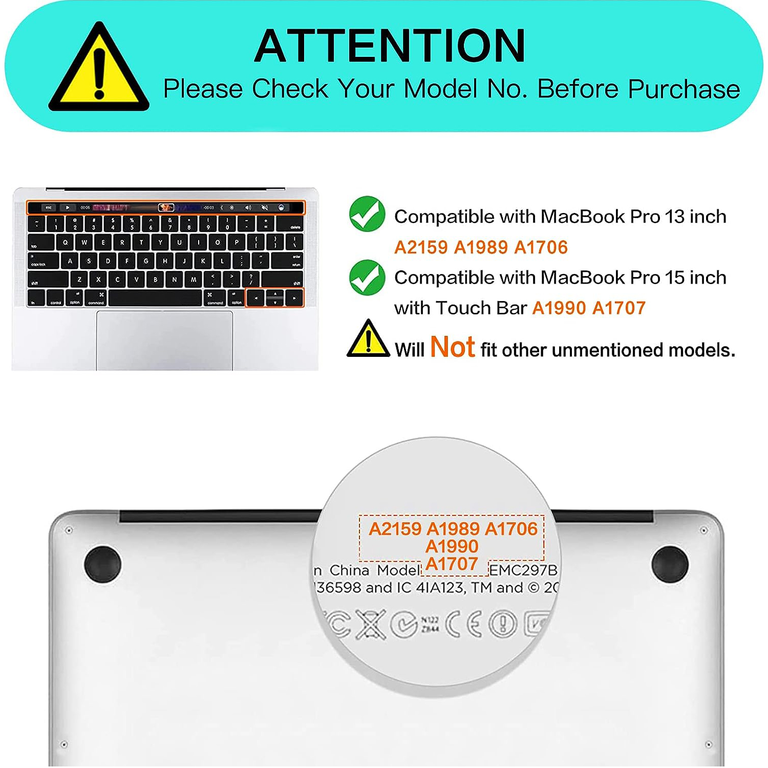 Pokrowiec na klawiaturę MacBook Pro z paskiem dotykowym 13 i 15 2016-2019 Model: A2159, A1989, A1990, A1706, A1707), silikonowy ochraniacz skóry