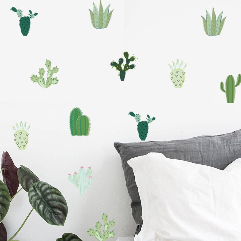 Tofok Cartoon Green Cactus DIY Wall Decorative Sticker Pastoral Style Home Window Furniture Decals Home Store Nursery Sticker